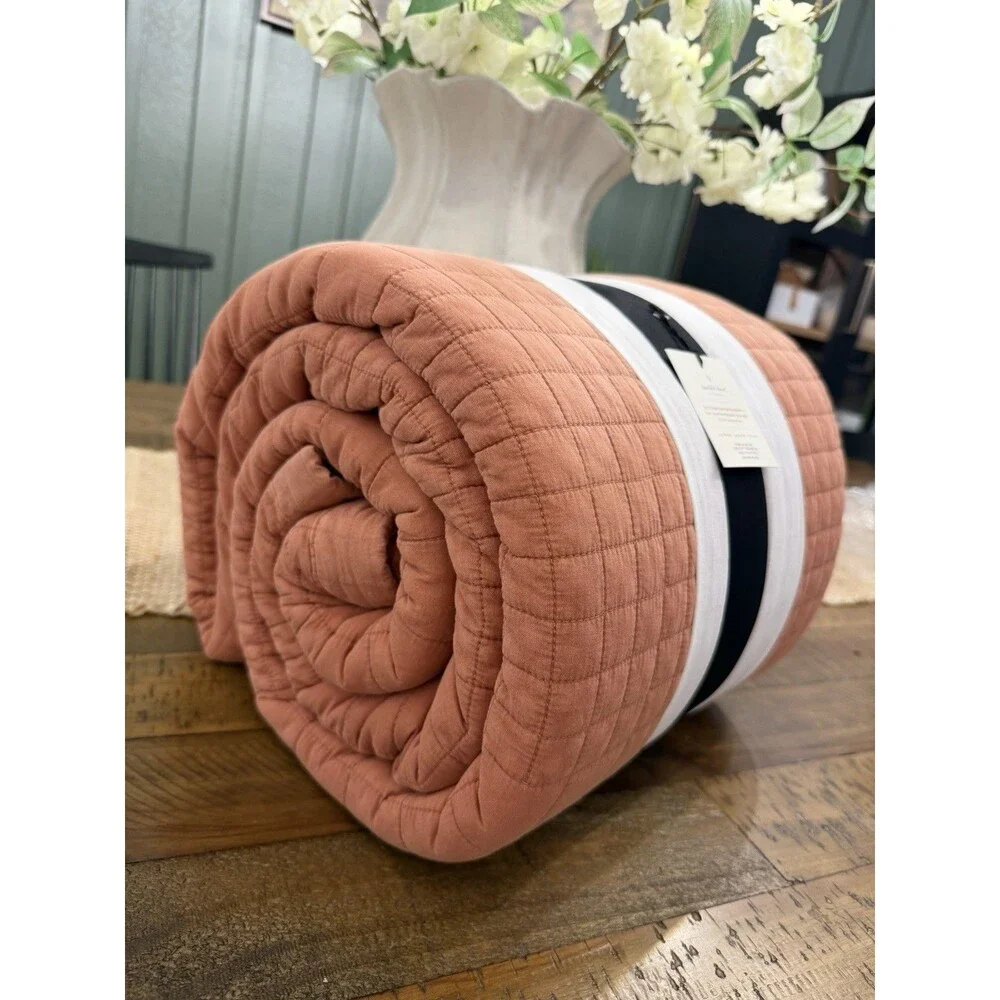 Full/Queen Grid Stitch Quilt Rust - Hearth & Hand with Magnolia NEW
